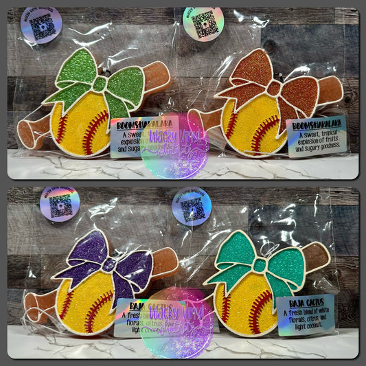 Softball with Bat & Bow Freshie Wacky Vinyl Whatnots, LLC