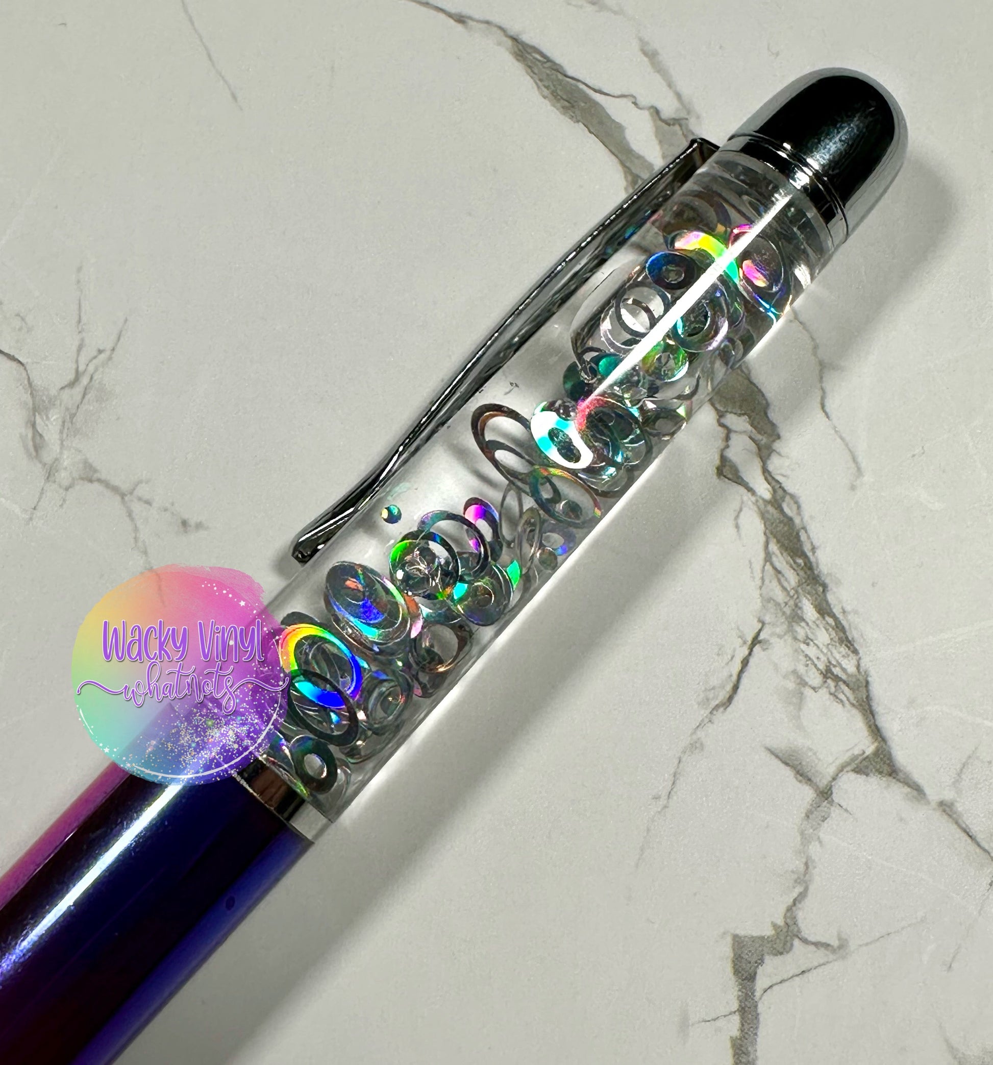 Silver Bubbles Snow Globe Pen Wacky Vinyl Whatnots, LLC