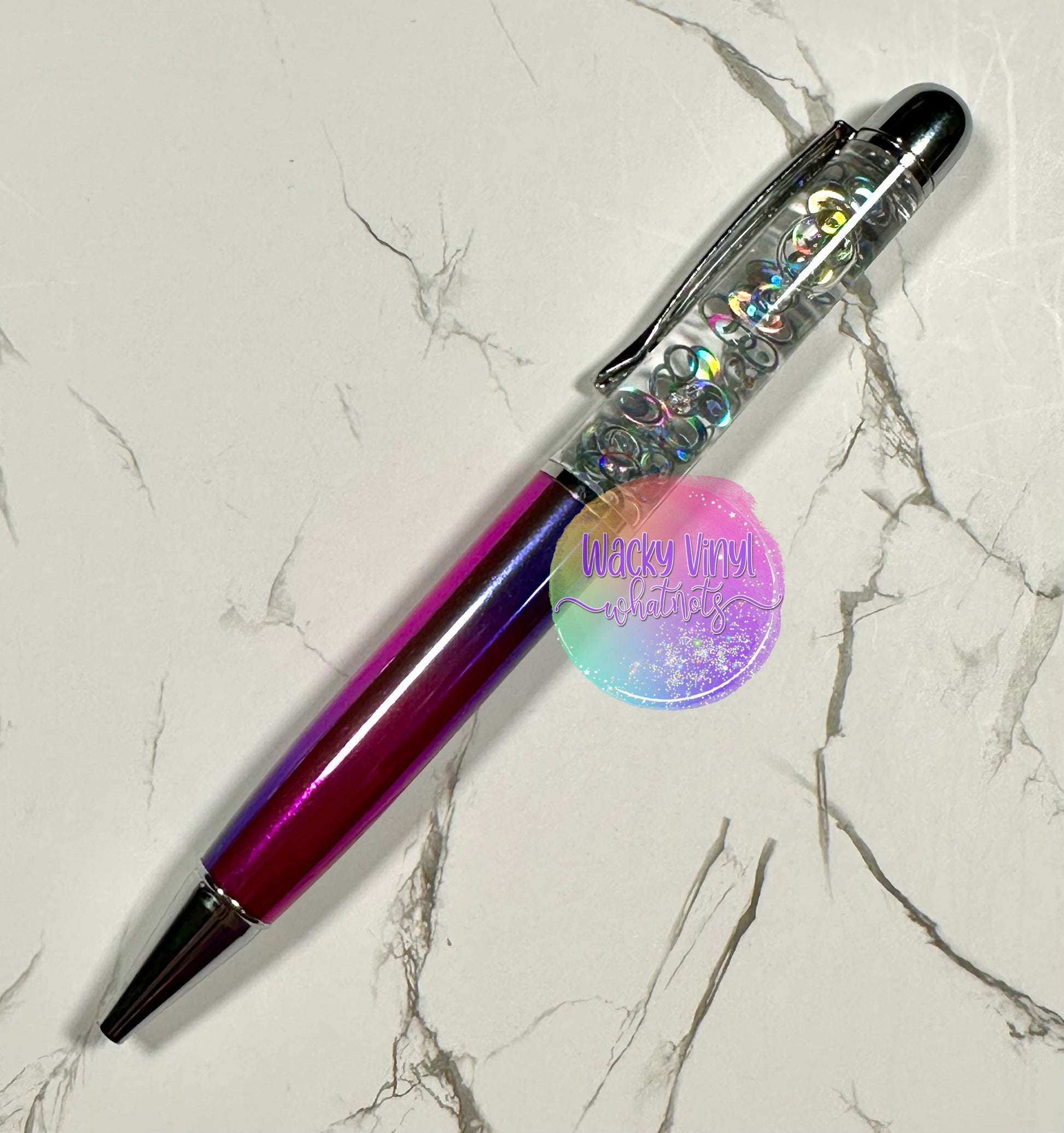 Silver Bubbles Snow Globe Pen Wacky Vinyl Whatnots, LLC
