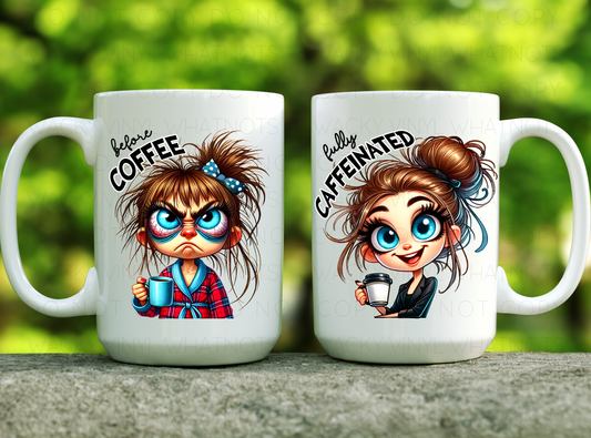 Before Coffee Girl 15oz Mug Wacky Vinyl Whatnots, LLC