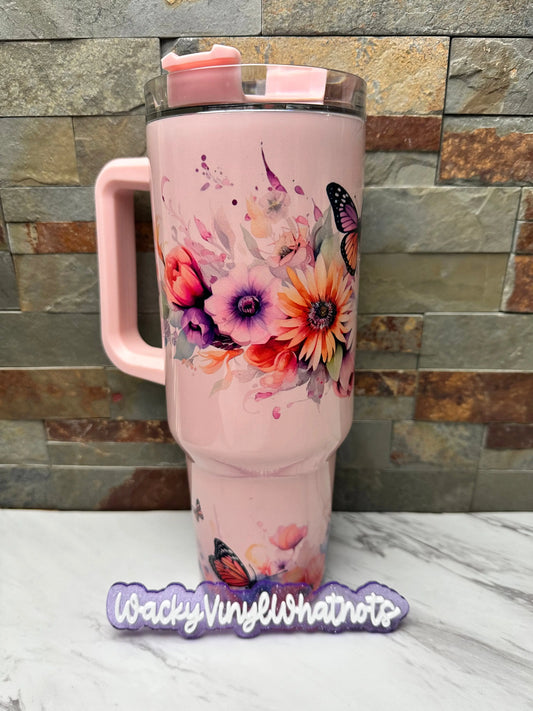 Butterflies & Flowers Tumbler Wacky Vinyl Whatnots, LLC