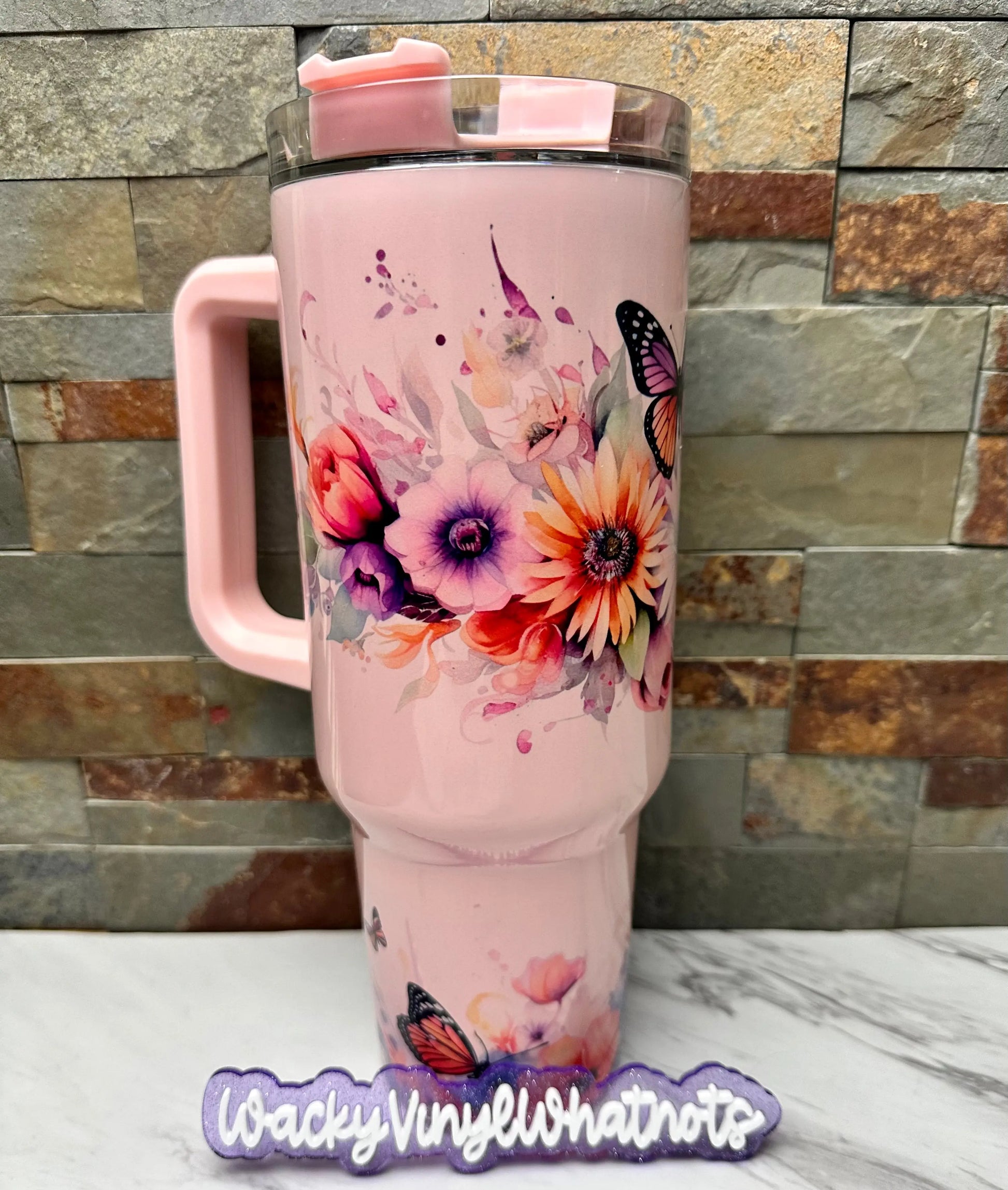 Butterflies & Flowers Tumbler Wacky Vinyl Whatnots, LLC