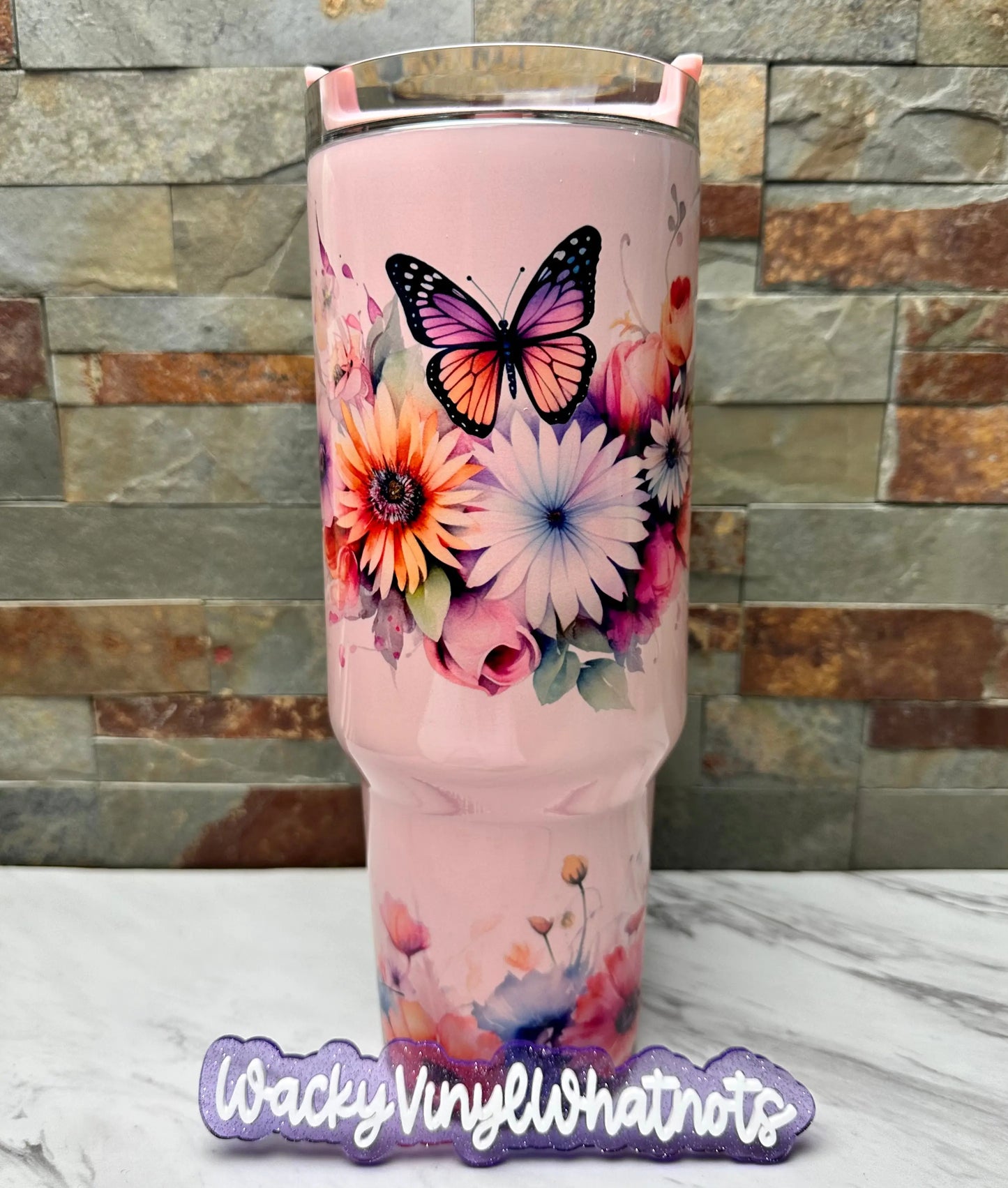 Butterflies & Flowers Tumbler Wacky Vinyl Whatnots, LLC