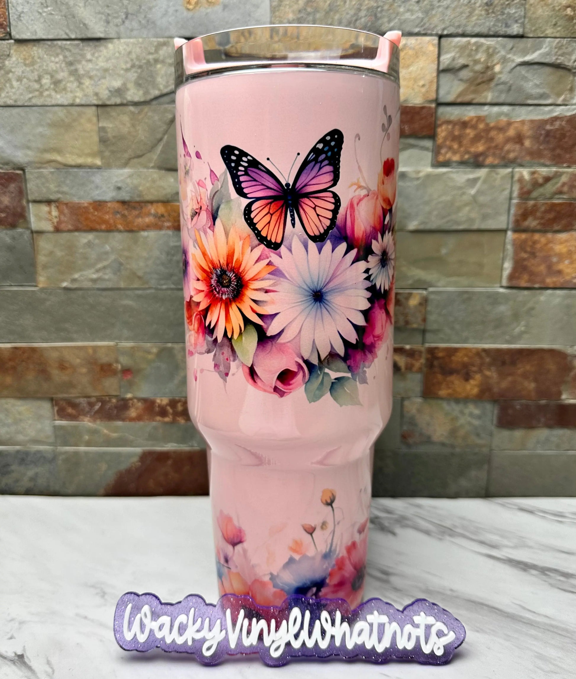 Butterflies & Flowers Tumbler Wacky Vinyl Whatnots, LLC