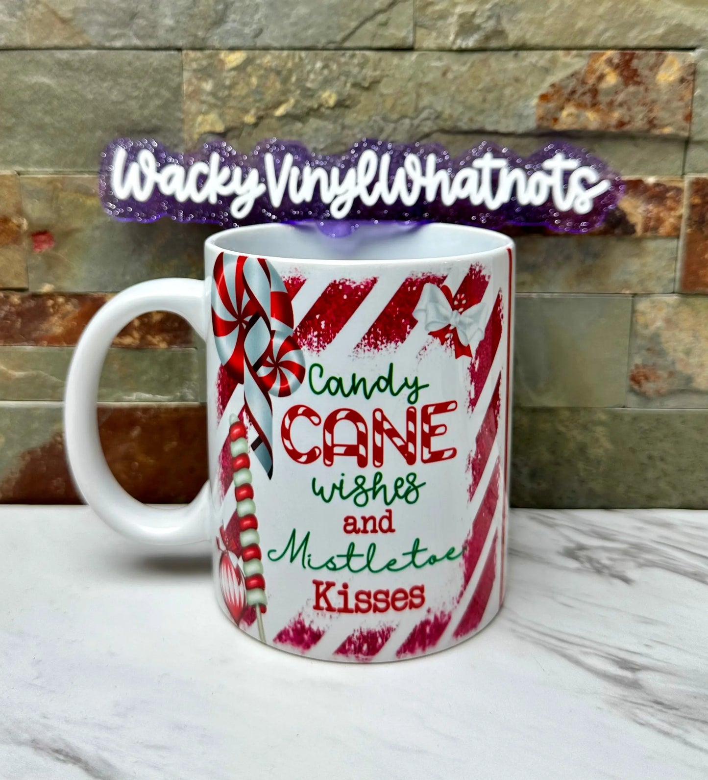 Candy Cane Wishes 11 oz Mug Wacky Vinyl Whatnots, LLC