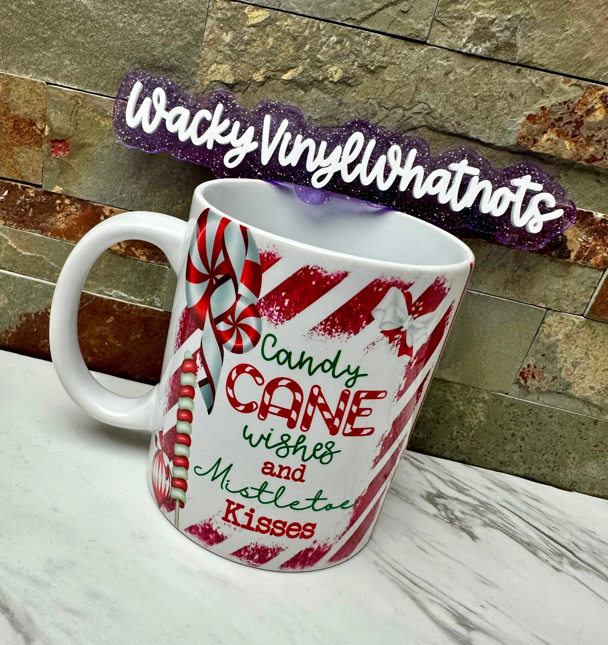 Candy Cane Wishes 11 oz Mug Wacky Vinyl Whatnots, LLC