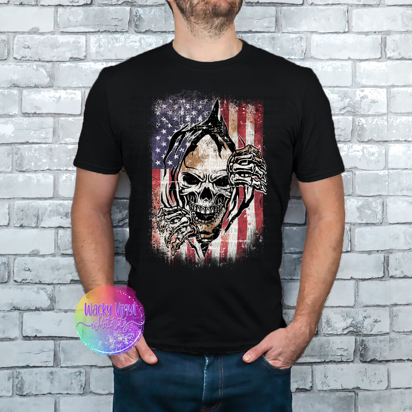 Distressed Flag w/ Skull Tee Wacky Vinyl Whatnots, LLC