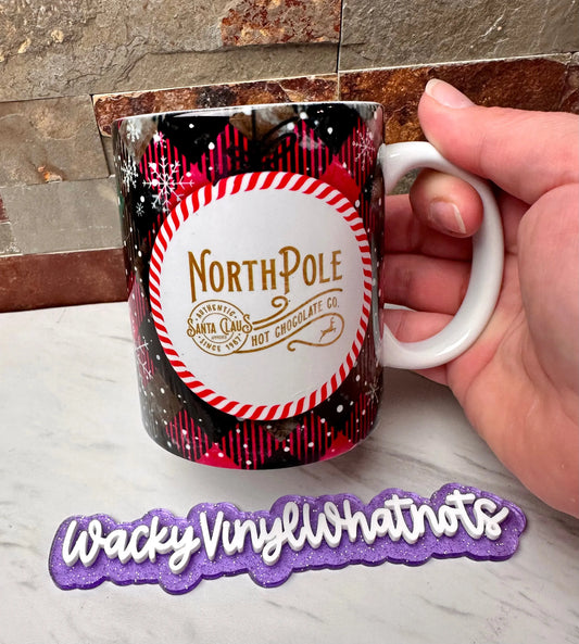 North Pole Plaid 11 oz Mug Wacky Vinyl Whatnots, LLC