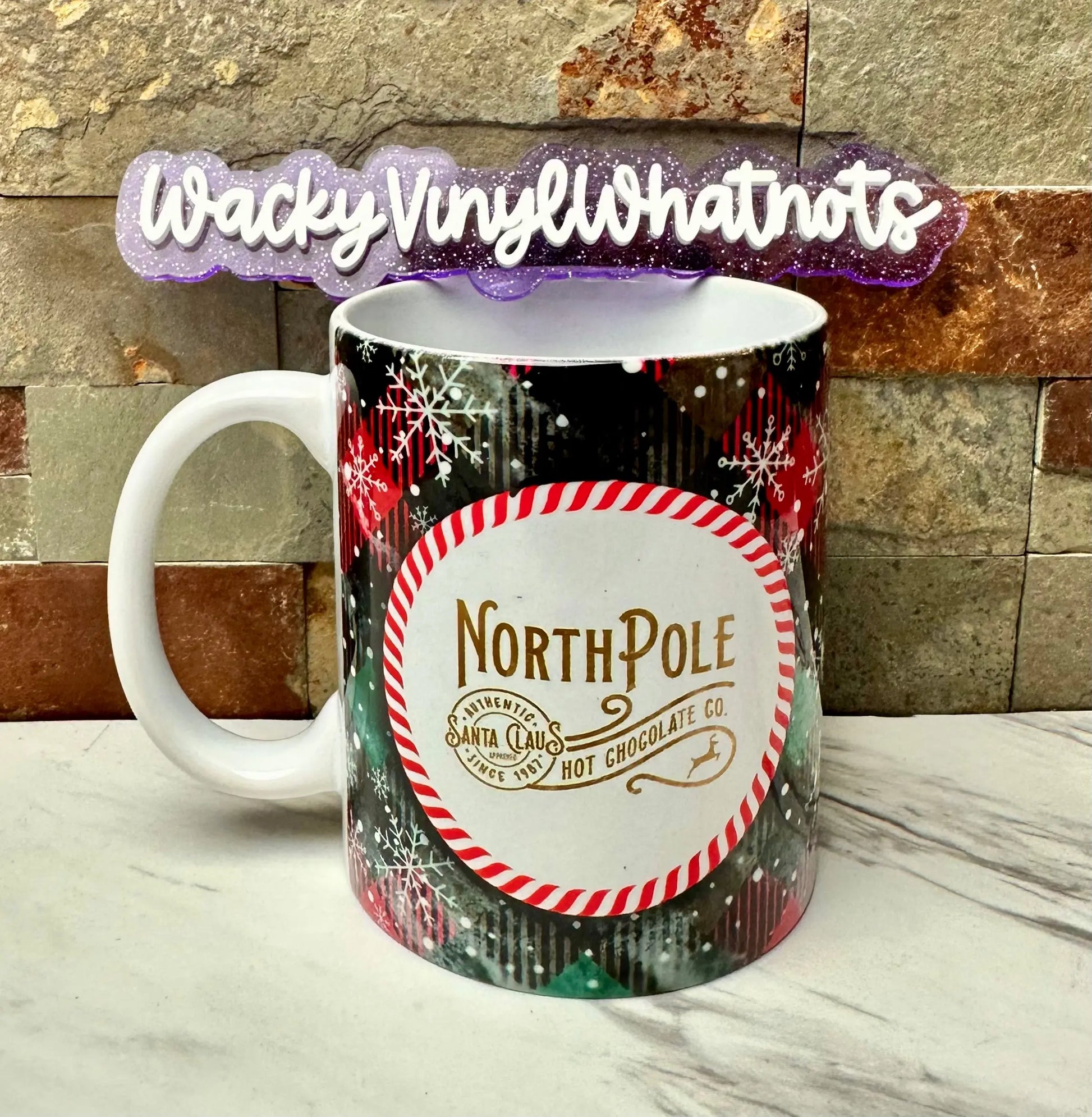 North Pole Plaid 11 oz Mug Wacky Vinyl Whatnots, LLC