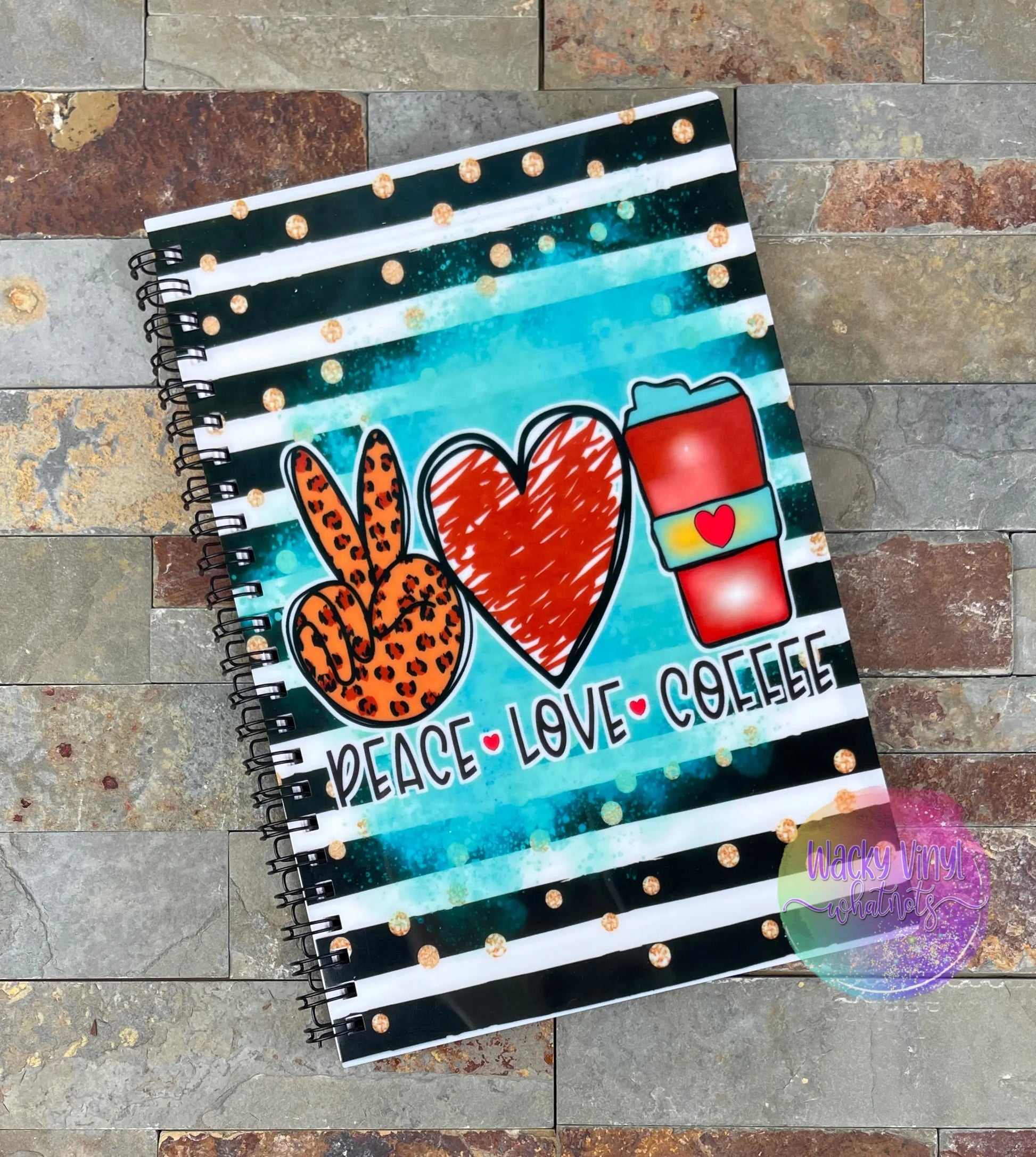 Peace Love Coffee Small Notebook Wacky Vinyl Whatnots, LLC