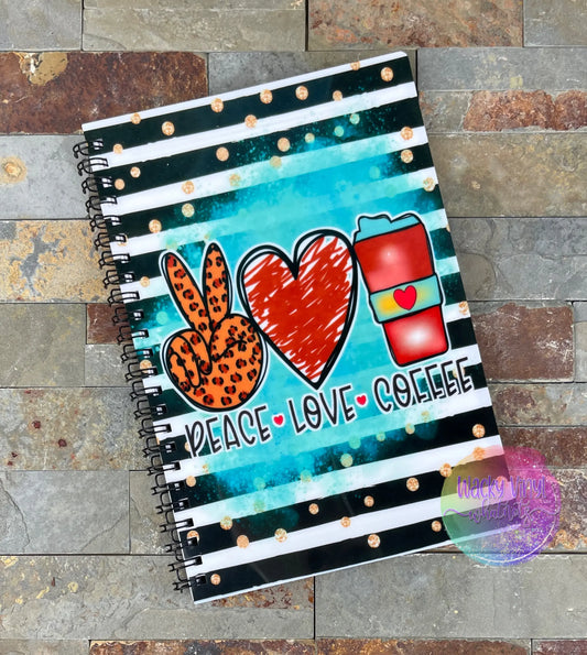 Peace Love Coffee Small Notebook Wacky Vinyl Whatnots, LLC