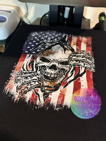 Distressed Flag w/ Skull Tee Wacky Vinyl Whatnots, LLC