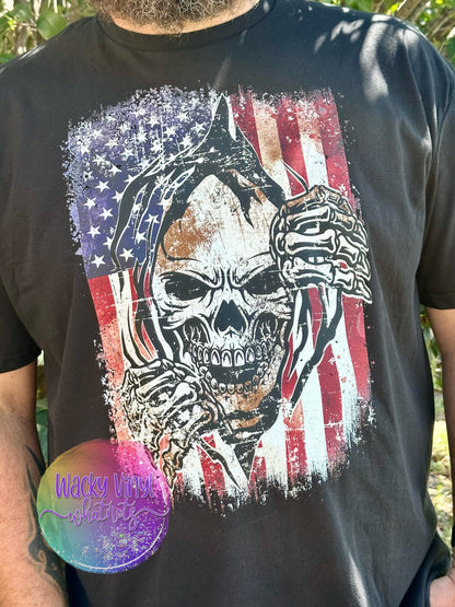 Distressed Flag w/ Skull Tee Wacky Vinyl Whatnots, LLC