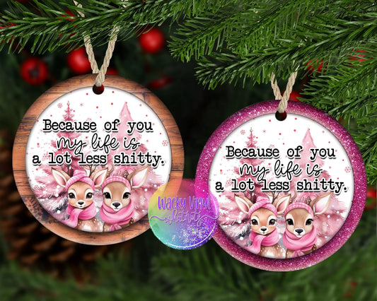 Because of You My Life Ornament Wacky Vinyl Whatnots, LLC