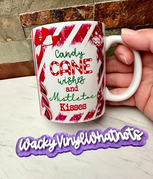 Candy Cane Wishes 11 oz Mug Wacky Vinyl Whatnots, LLC