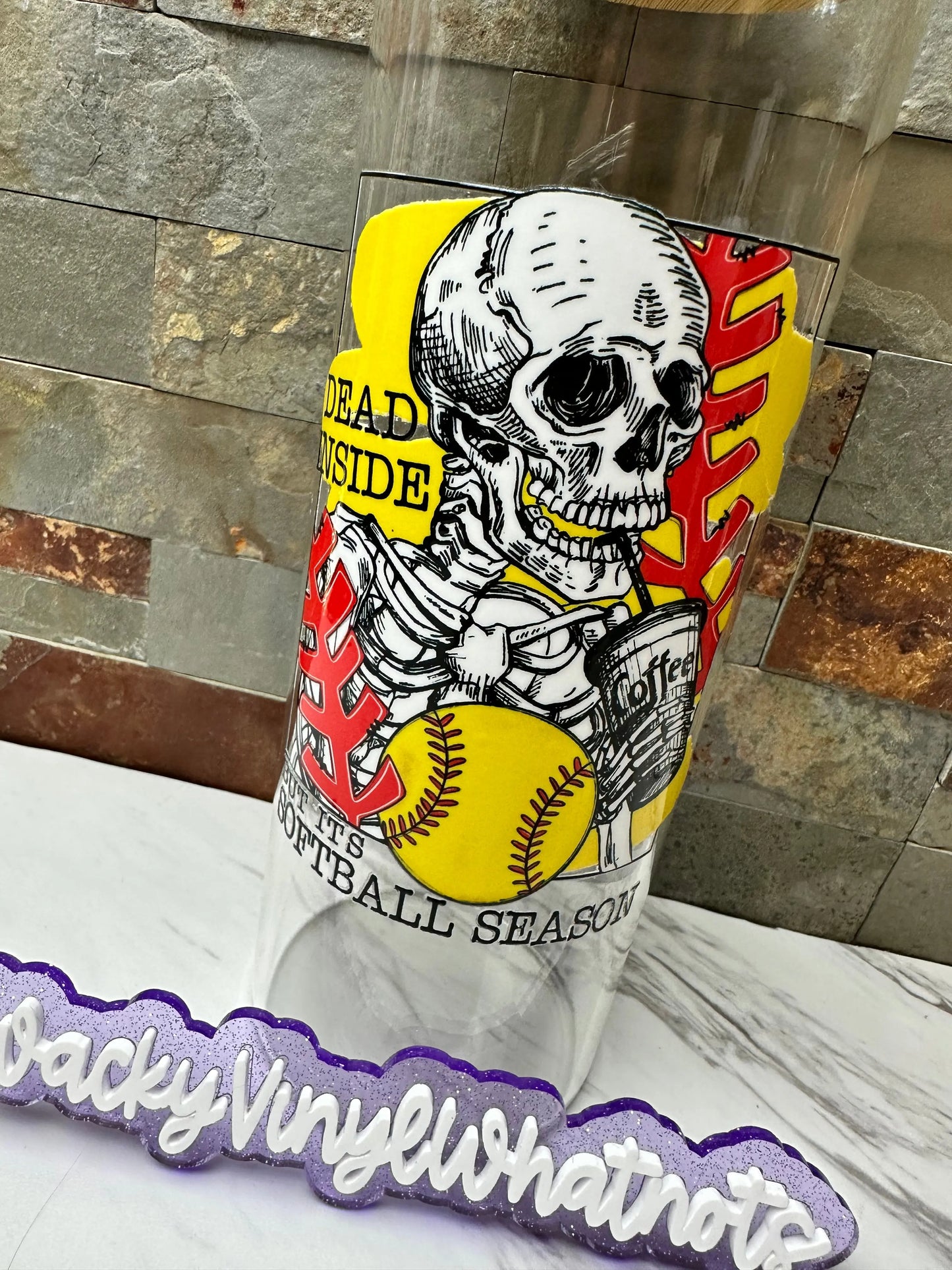 Dead Inside Softball Glass Can Wacky Vinyl Whatnots, LLC