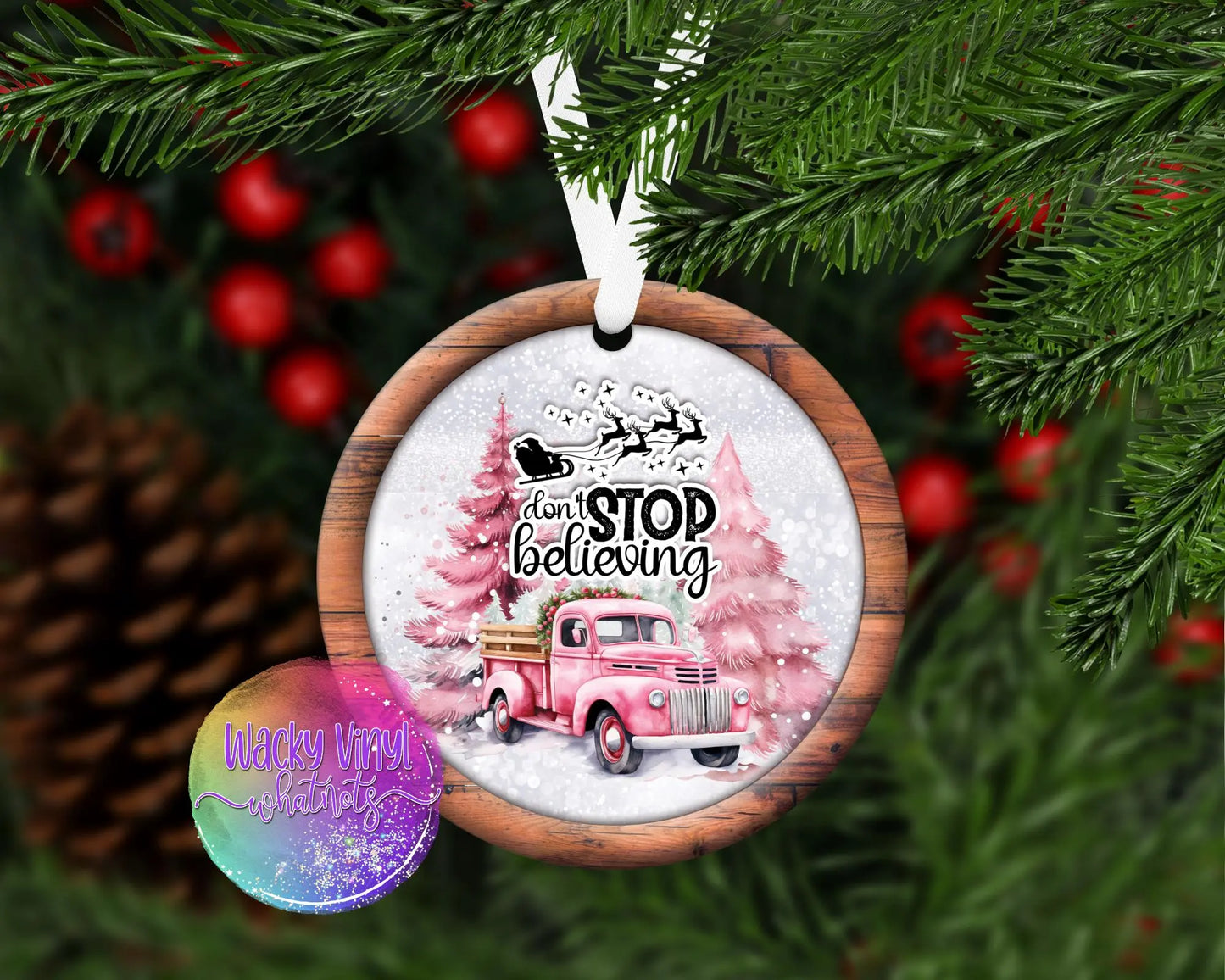 Don't Stop Believing (Pink) Ornament Wacky Vinyl Whatnots, LLC