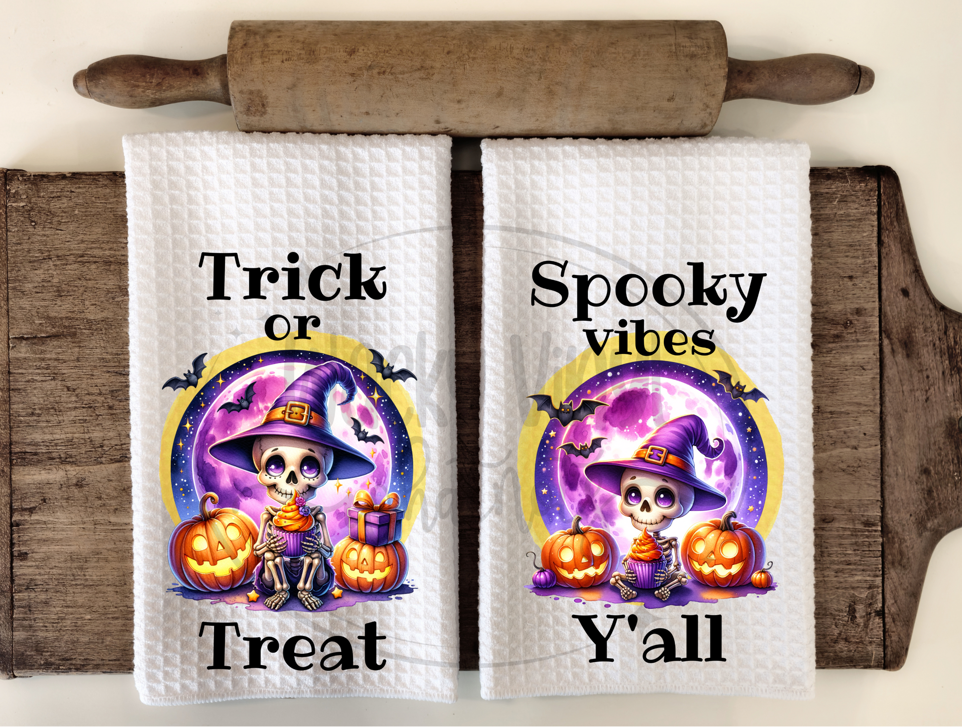 Halloween Skellie Dish Towels Wacky Vinyl Whatnots, LLC