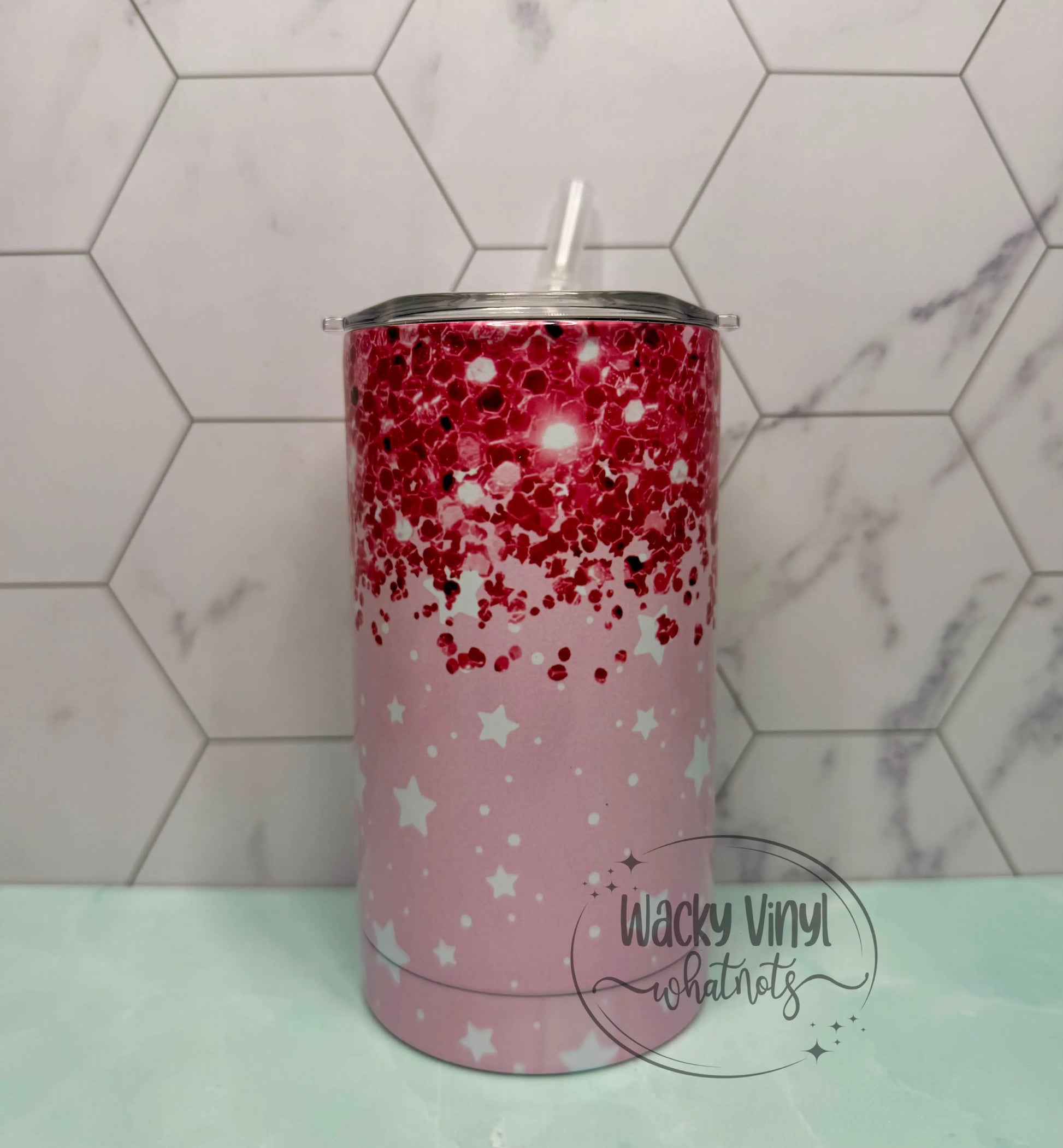Pink Glitter & Stars Sippy Duo Tumbler Wacky Vinyl Whatnots, LLC