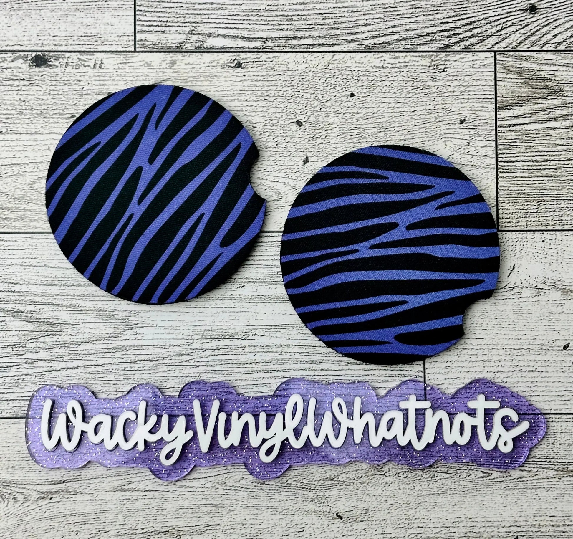 Purple Stripe Car Coasters Wacky Vinyl Whatnots, LLC