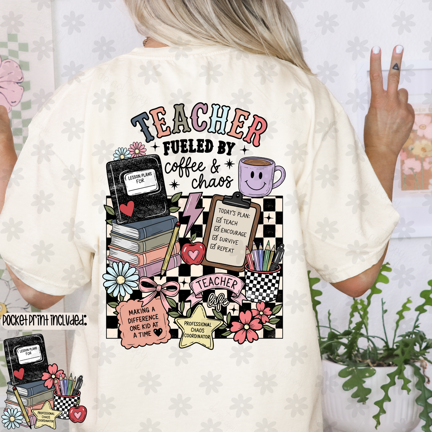 Teacher Fueled by Coffee & Chaos Tee Wacky Vinyl Whatnots, LLC