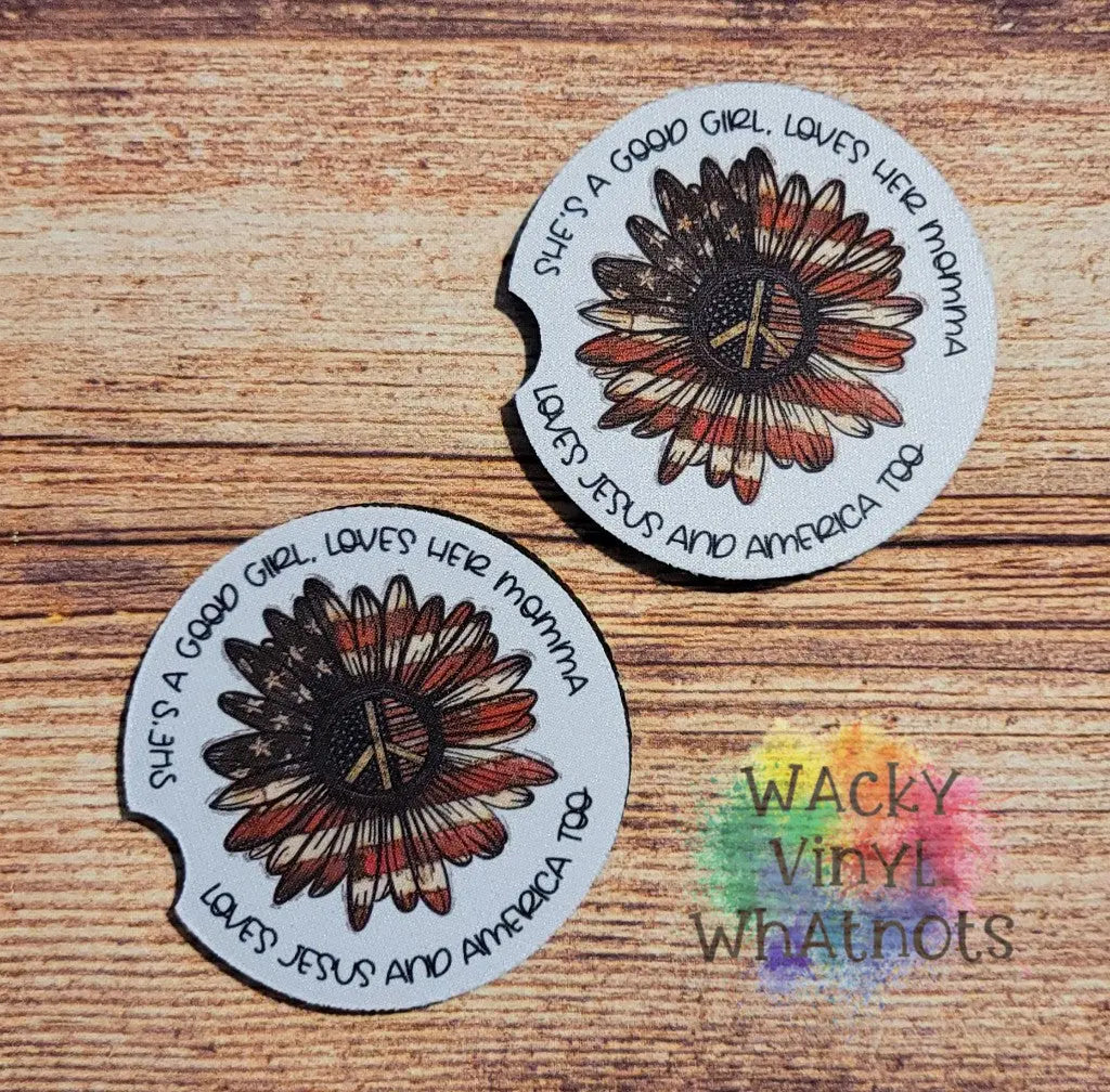 Americana Sunflower Car Coasters Wacky Vinyl Whatnots, LLC