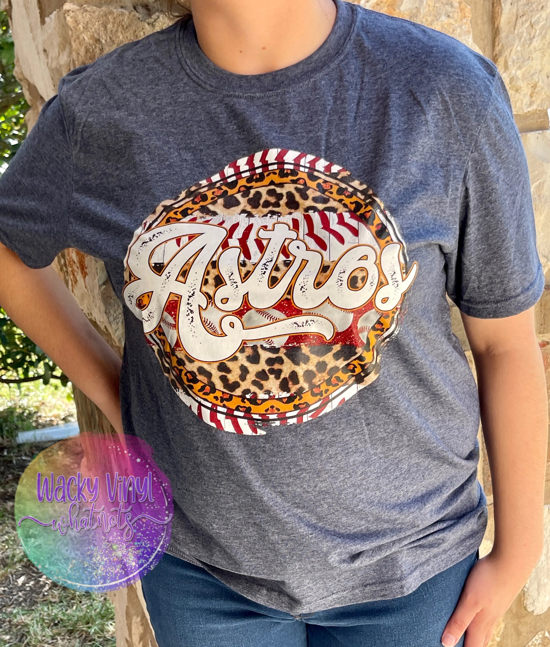 Vinyl Astros Tee Shirts Astros Leopard Tee Wacky Vinyl Whatnots, LLC