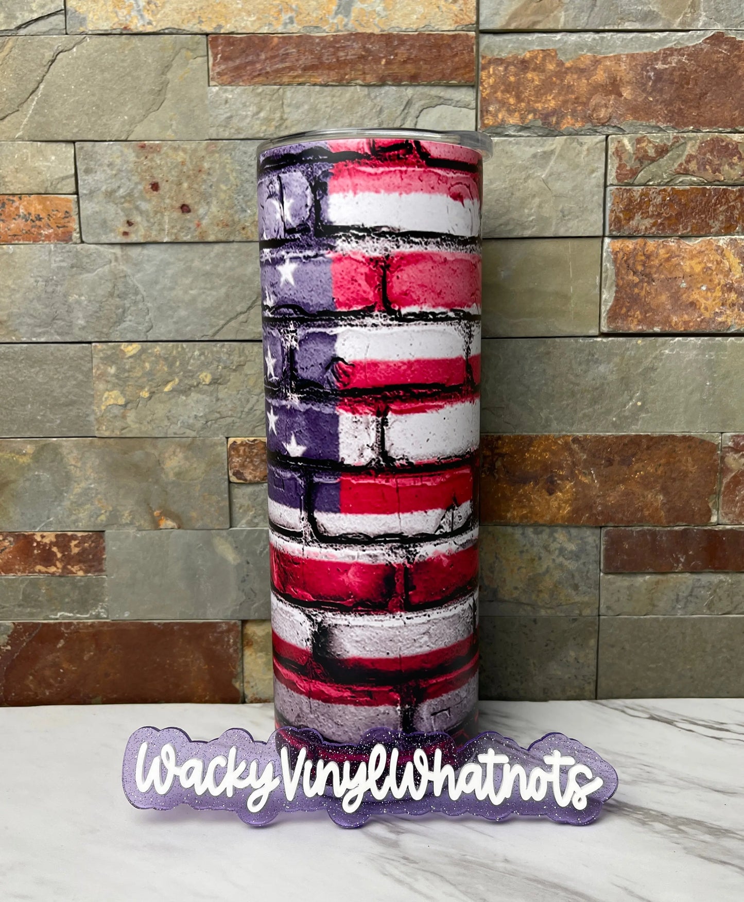 Brick US Flag Tumbler Wacky Vinyl Whatnots, LLC