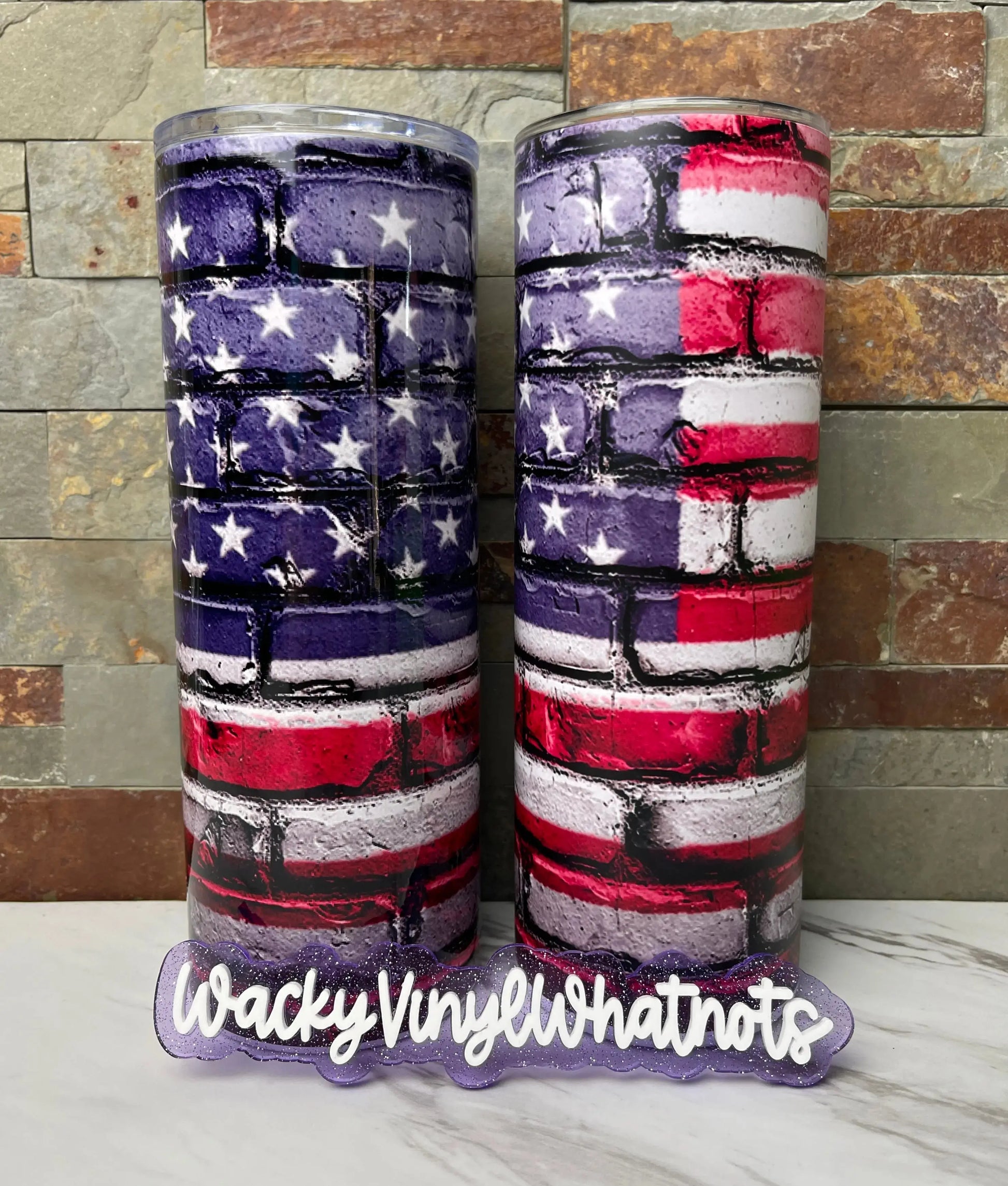 Brick US Flag Tumbler Wacky Vinyl Whatnots, LLC