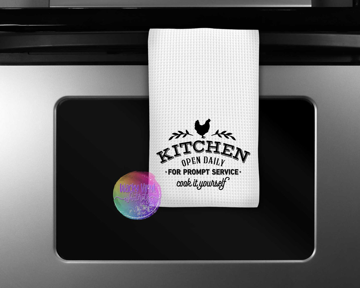 Kitchen Open Daily Dish Towel Wacky Vinyl Whatnots, LLC