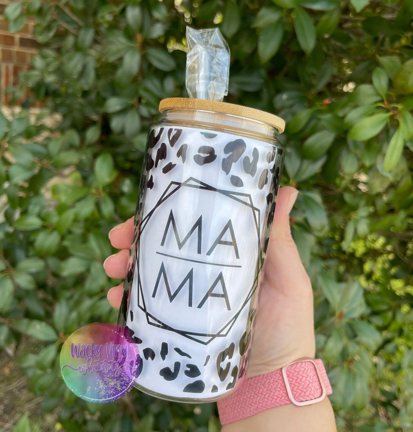 Mama Leopard Glass Can Wacky Vinyl Whatnots, LLC