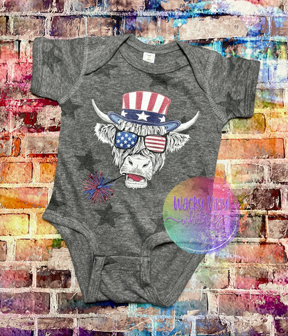 Patriotic Shaggy Cow Tee/Bodysuit - Boy Wacky Vinyl Whatnots, LLC