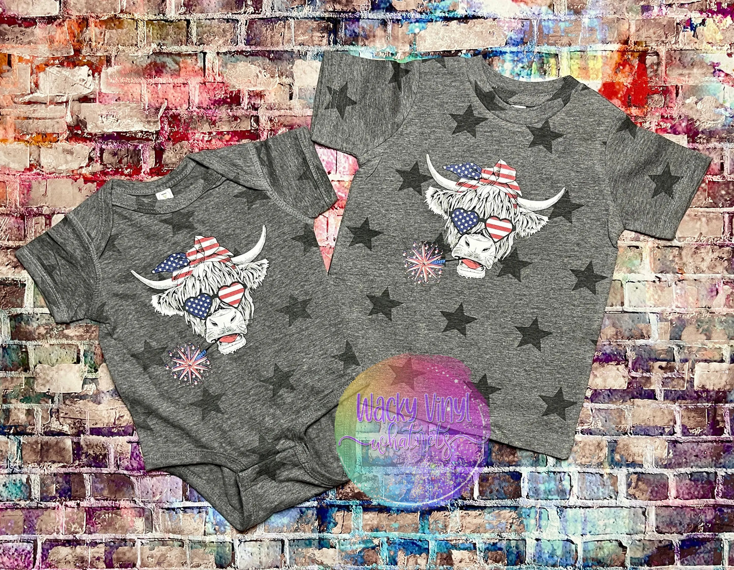 Patriotic Shaggy Cow Tee/Bodysuit - Girl Wacky Vinyl Whatnots, LLC