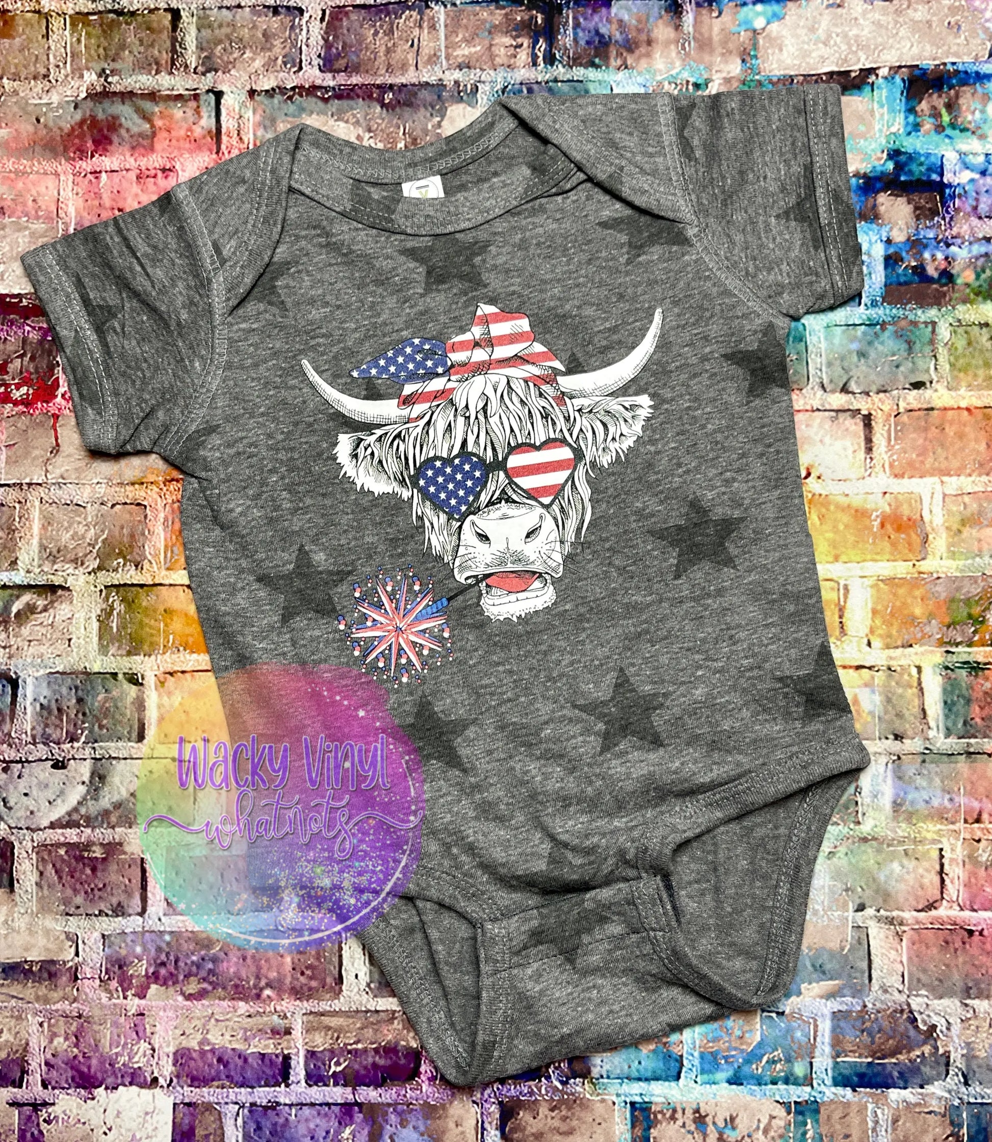 Patriotic Shaggy Cow Tee/Bodysuit - Girl Wacky Vinyl Whatnots, LLC