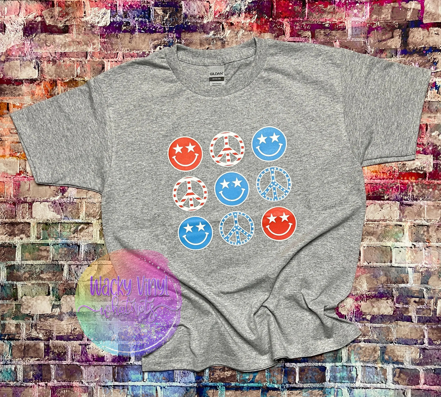 Retro Patriotic Smiley Peace Tee Wacky Vinyl Whatnots, LLC