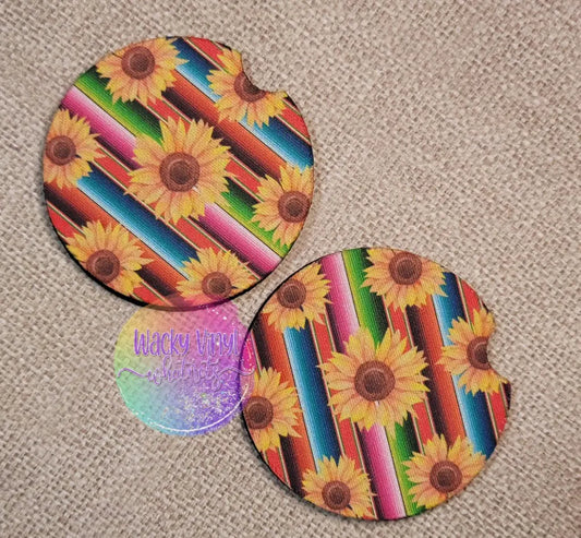 Sunflower Serape Car Coaster Wacky Vinyl Whatnots, LLC