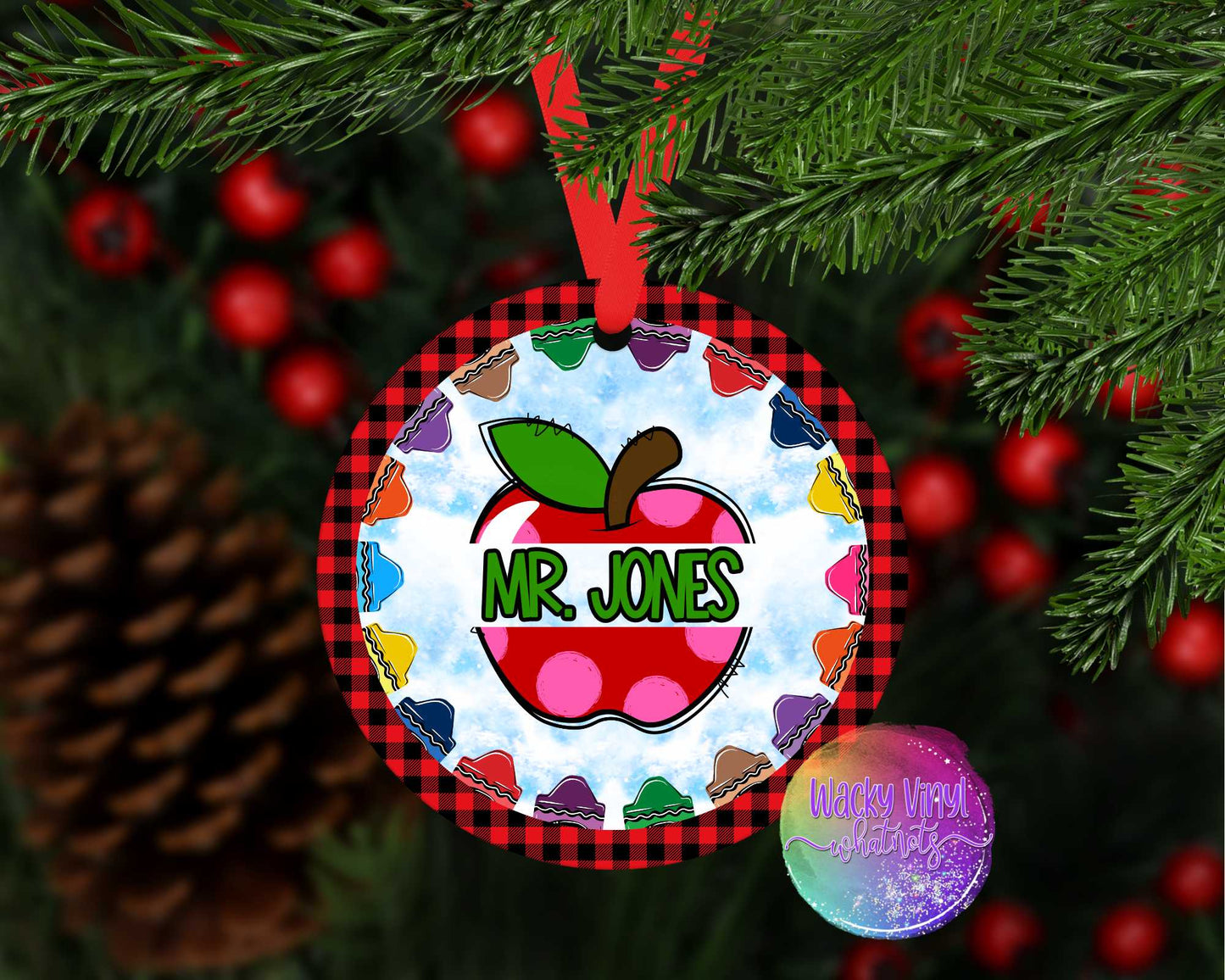 Teacher - Apple Ornament Wacky Vinyl Whatnots, LLC