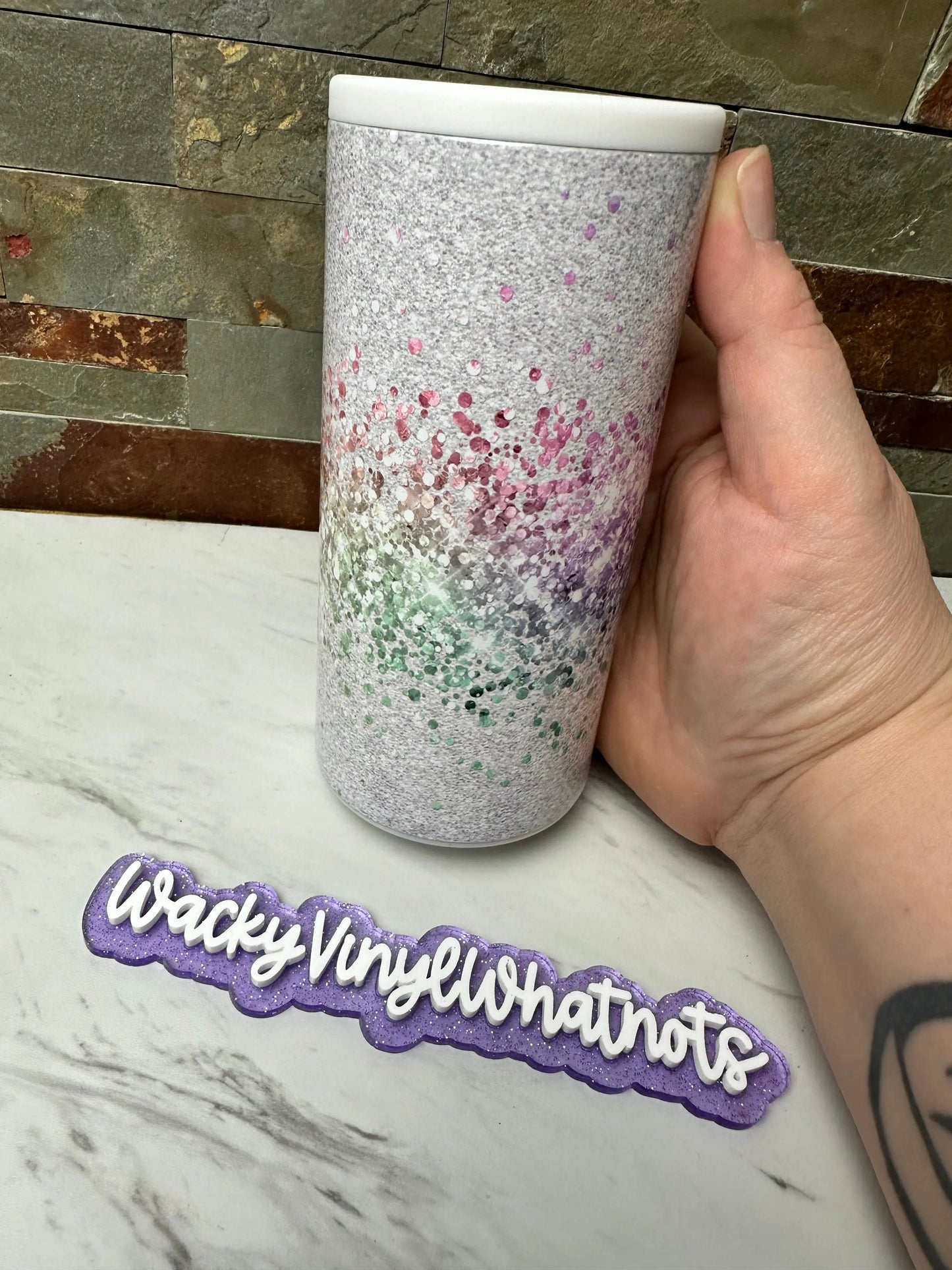 Unicorn Burst Slim Can Tumbler Wacky Vinyl Whatnots, LLC